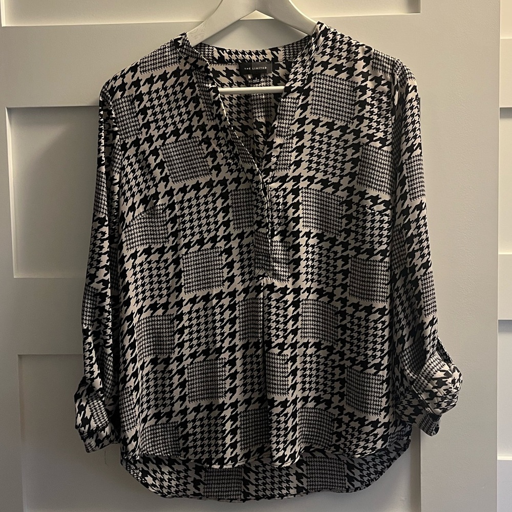 The Limited Black and White Houndstooth Blouse